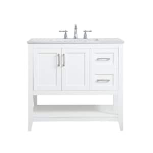 Simply Living 36 in. W x 22 in. D x 34 in. H Bath Vanity in White with Calacatta White Engineered Marble Top
