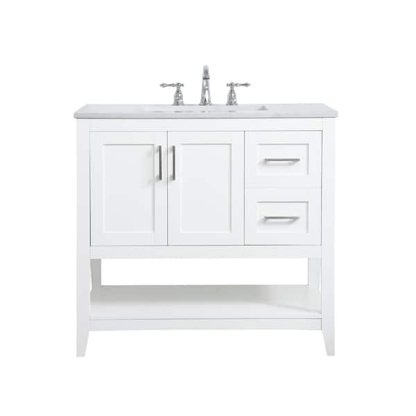 Unbranded Simply Living 36 in. W x 22 in. D x 34 in. H Bath Vanity in White with Calacatta White Engineered Marble Top