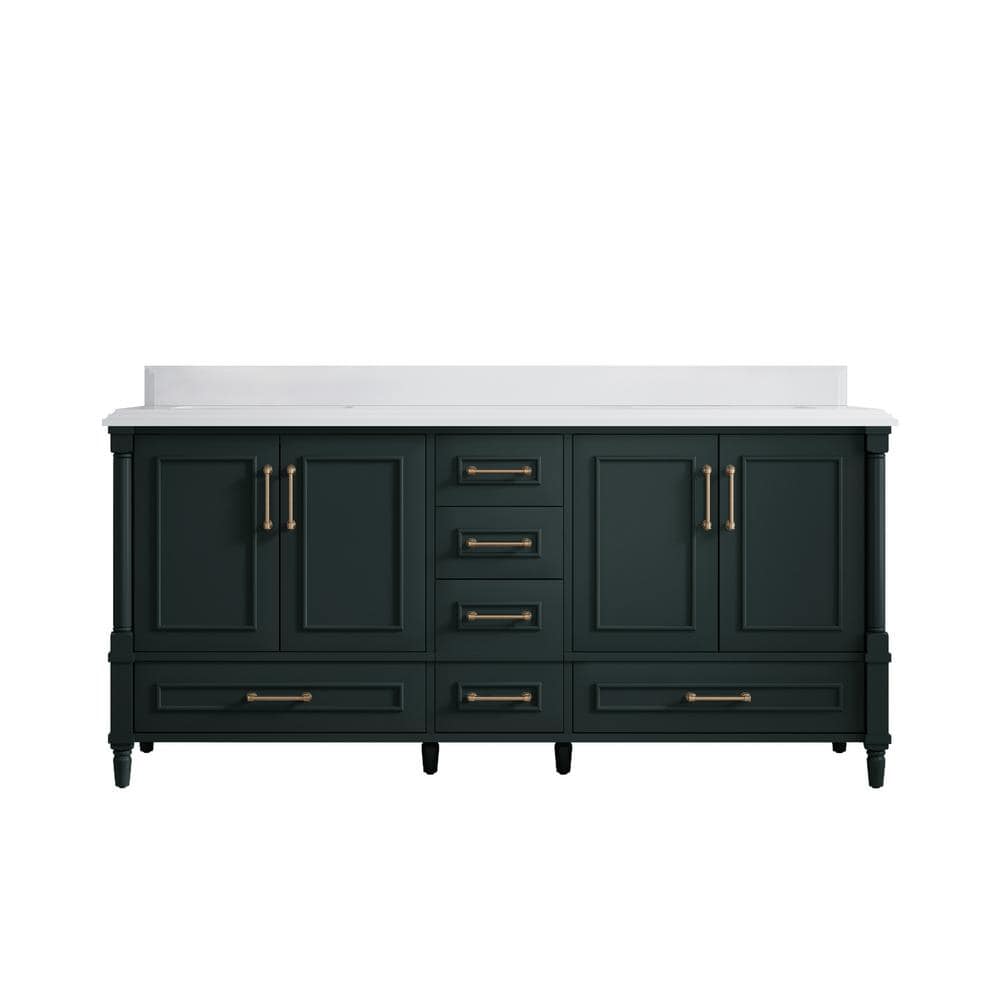 Hudson 72 in. W x 22 in. D x 36 in. H Double Sink Bath Vanity in Dark Green with Cove Edge White Quartz Top price history on PriceWatchPro