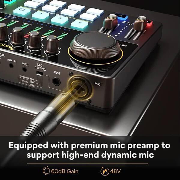 Yichuhaoxi Podcast Equipment Bundle Audio Interface with 48V Phantom Power, Bluetooth for Podcast, Streaming, Voice Over, YouTube
