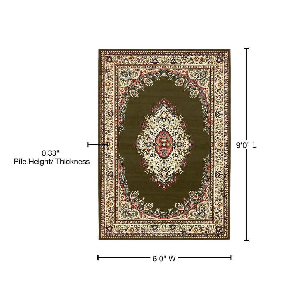 Amaya 6' x 9' Medallion Green Synthetic Easy Care Area Rug
