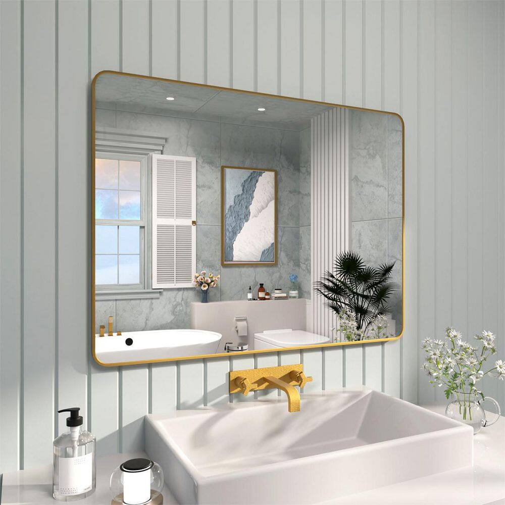 48 in. W x 36 in. H Rectangular Framed Wall Bathroom Vanity Mirror in Gold price history on PriceWatchPro