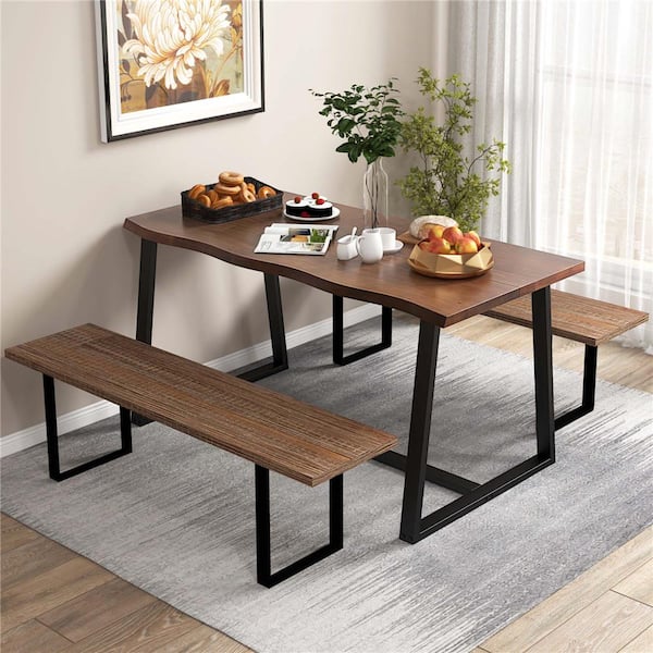 Coffee Wood 63 in. Cross Legs Dining Table Seats 6