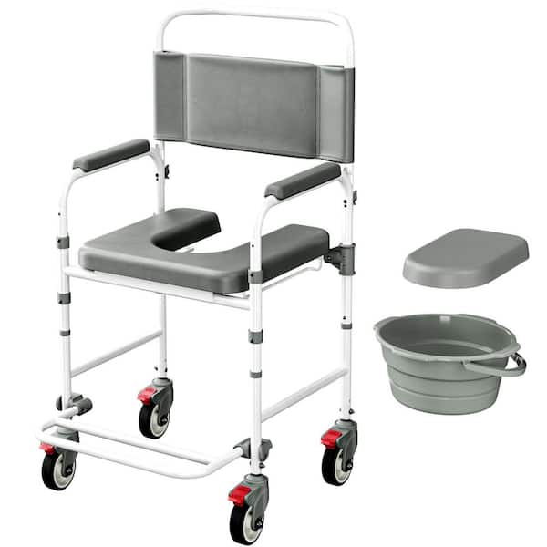 Bedside Commode with Wheels, Shower Wheelchair with 300 lb. Weight Capacity, Portable Toilet Seat with Bucket