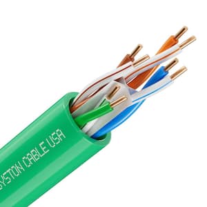 1000 ft. Green CMR Cat 6e 600 MHz 23 AWG Solid Bare Copper Ethernet Network Cable-Bulk No Ends Outdoor Indoor