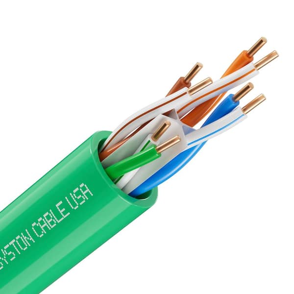 Syston Cable Technology 20 ft. Green Plenum Rated Cat6e 600 MHz 23 AWG Solid Bare Copper Ethernet Network Data Cable-Bulk No Ends Heat Resistant