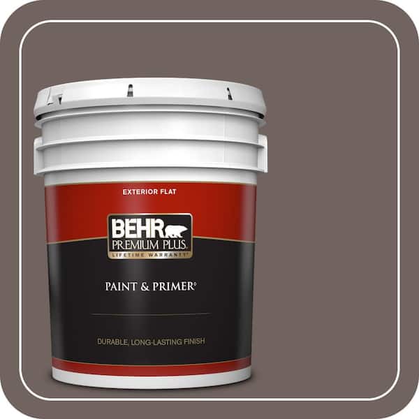 BEHR PREMIUM PLUS 5 gal. #N140-6 Wright Brown Flat Exterior Paint & Primer