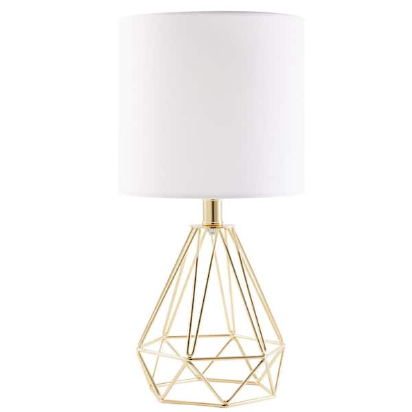 Merra 15 in. Gold Table Lamp with Drum Shade and Open Cage Metal Base
