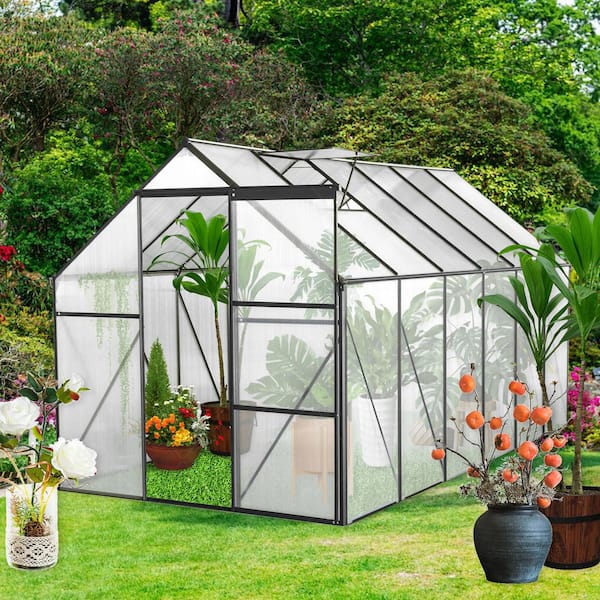 6x12ft Outdoor Aluminum Heavy Duty Polycarbonate Walk-In Greenhouse, Elevated Base and Anchors, Suitable for All Seasons