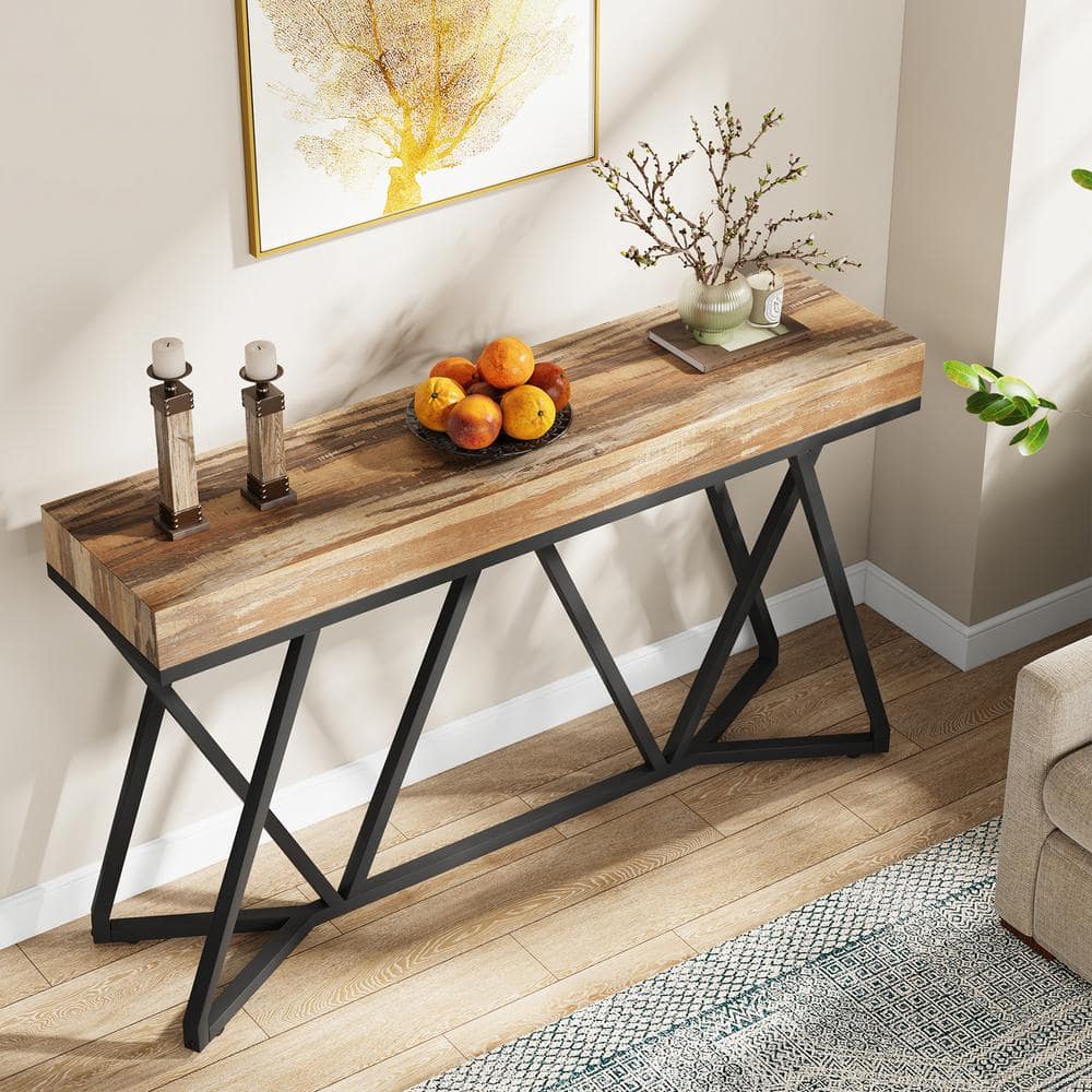 Rustic Brown 55" Wood and Metal Console Table with Storage