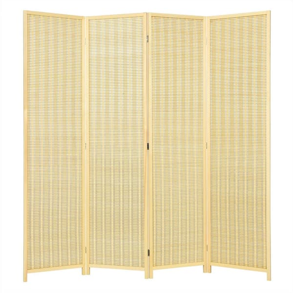 71 in. Natural 4-Panel Room Divider Screen Portable Folding 6 ft. Partition Screen