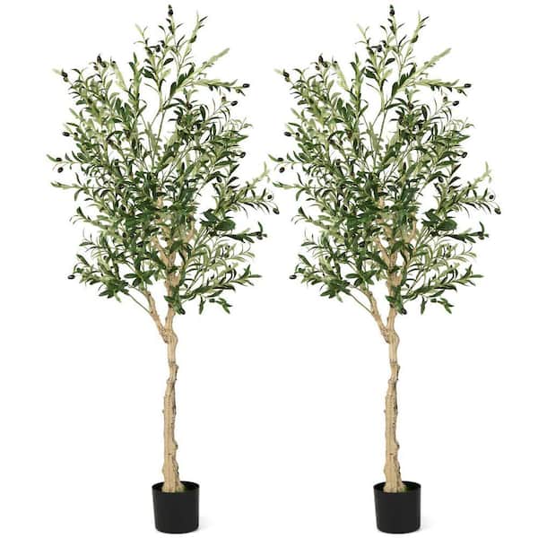 Mecale 6 ft. Tall Artificial Olive Tree Faux Olive Plants in Pot (2-Pack)
