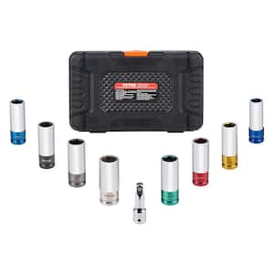 Lug Nut Impact Socket Set, 1/2 in. Drive Metric and SAE 6-Point Deep Socket Set, 8 Total Lug Nut Sizes