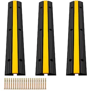 VEVOR Cable Protector Ramp, 4 Packs 2 Channels Speed Bump Hump, Rubber Modular Speed Bump Rated 11000 lbs Load Capacity, Protective Wire Cord Ramp
