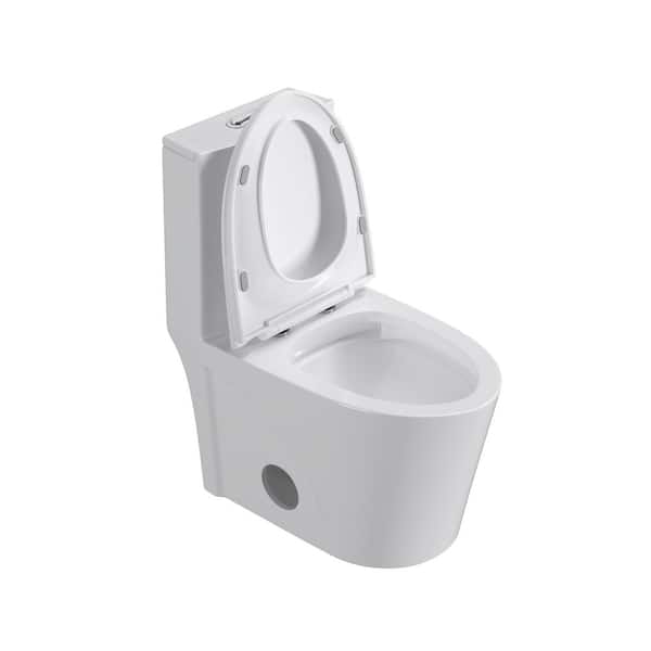ANGELES HOME 1-Piece 1.27 GPF Dual Flush Elongated Toilet in Glossy White with Comfortable Seat Height, High-Efficiency Supply