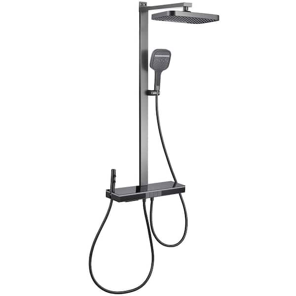 AIMADI Single Handle 3-Spray Wall Mount Shower Faucet 1.8 GPM with High Pressure Thermostatic Exposed Shower System in Gray