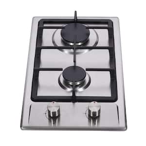 LD 12 in. 2 Burners Recessed Gas Cooktop in Stainless Steel with Continuous Grates