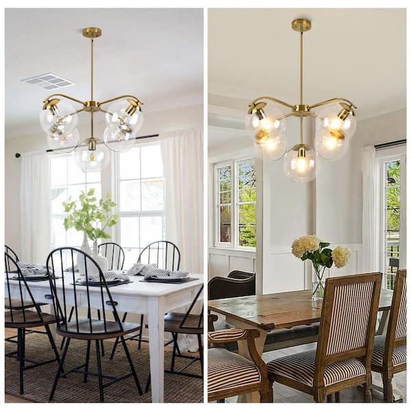 PAKOKULA Modern 5-Light Gold Sputnik Branch Chandelier with Clear