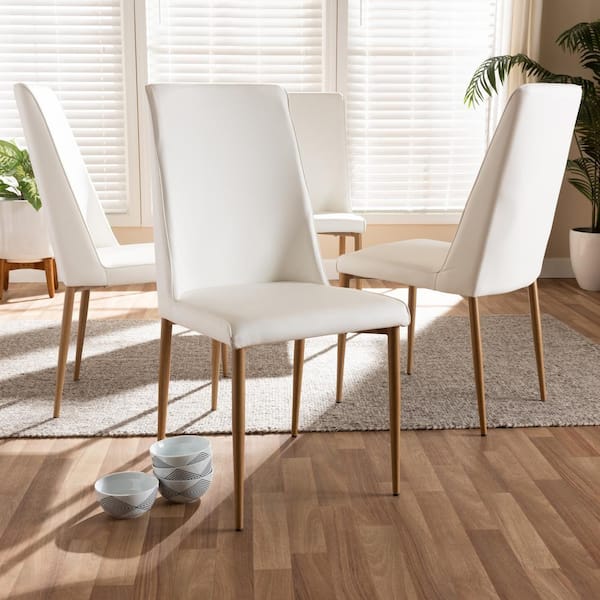 Baxton Studio Chandelle White Faux, Modern White Faux Leather Dining Chairs