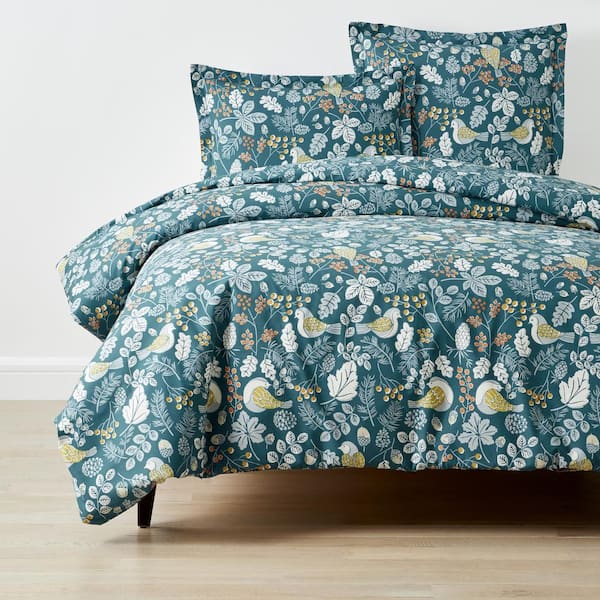 The Company Store Company Cotton Swallow Leaf Slate Twin Cotton Percale Duvet Cover
