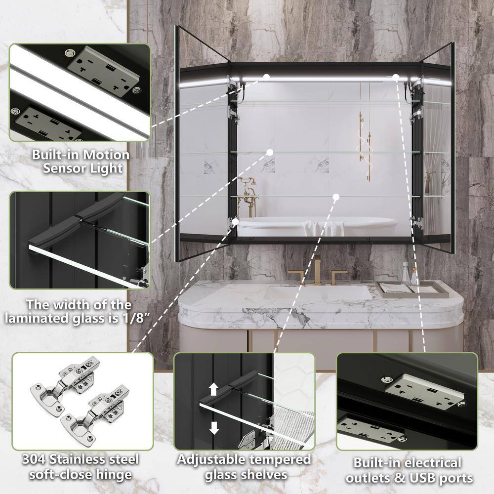 Matte Black Aluminum LED Lighted Medicine Cabinet with Mirror