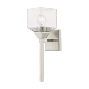 Lansford 4.75 in. 1-Light Brushed Nickel Wall Sconce with Clear Seeded Glass