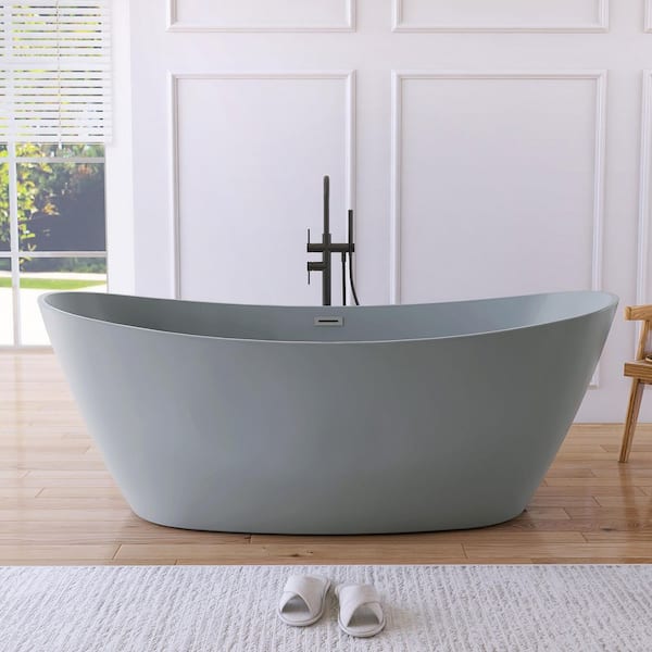 71 in. x 31.5 in. Acrylic Flatbottom Freestanding Soaking Bathtub in Gray