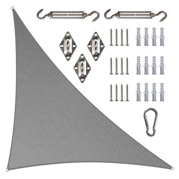 COLOURTREE 12 ft. x 12 ft. x 17 ft. Gray Right Triangle Sun Shade Sail Canopy with Hardware Kit