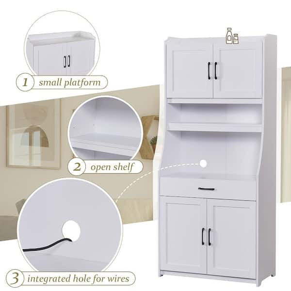 4-Door 71' Kitchen Buffet Pantry Storage Cabinet w/Hutch Adjustable Shelf White Latitude Run Color: White