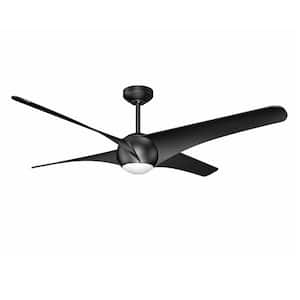 JUNO 54 in. Integrated LED Indoor Black Ceiling Fan with White Polycarbonate (PC) Plastic Shade