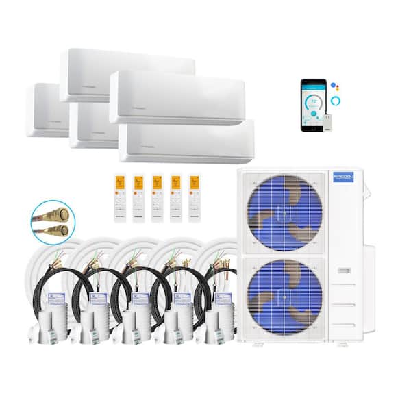 DIY 5th Gen 48,000 BTU 4 Ton 5 Zone 21.8 SEER2 Ductless Mini Split System with 9k,9K,9K,9K,12K & 25,25,35,50,50ft Lines