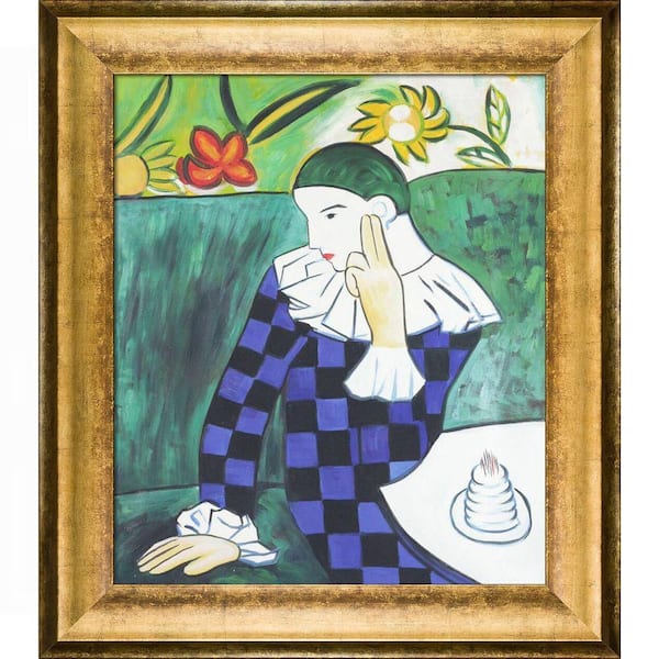 LA PASTICHE Harlequin Leaning On His Elbow by Pablo Picasso Athenian Gold King Framed Oil Painting Art Print 27 in. x 31 in.