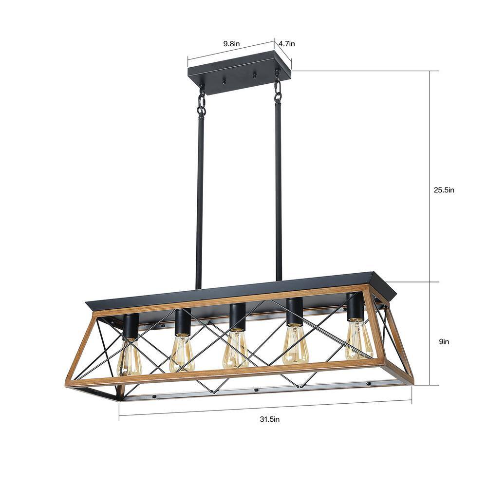 Walnut and Black Rectangular Cage Pendant Light
