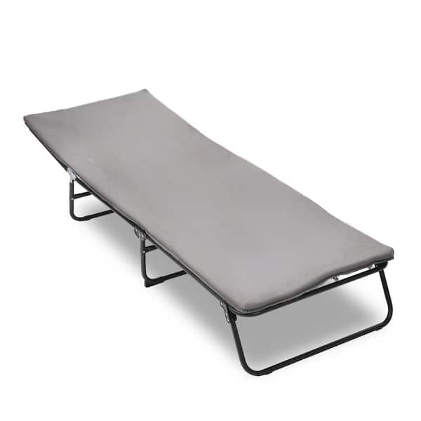 Gray 5-Angle Adjustable Outdoor Lounge Chair, Heavy Duty Folding Camping Cot with Carry Bag,1200D Oxford Travel Camp Cot