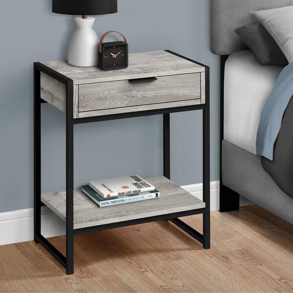 NIGHT STAND Monarch Specialties TABLE-24 H/GREY RECLAIMED WOOD/BLACK METAL ACCENT END TABLE Gray