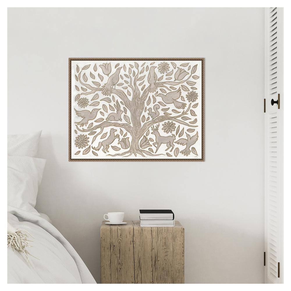Neutral Grey Animal Tree Canvas Wall Art with Beaded Frame