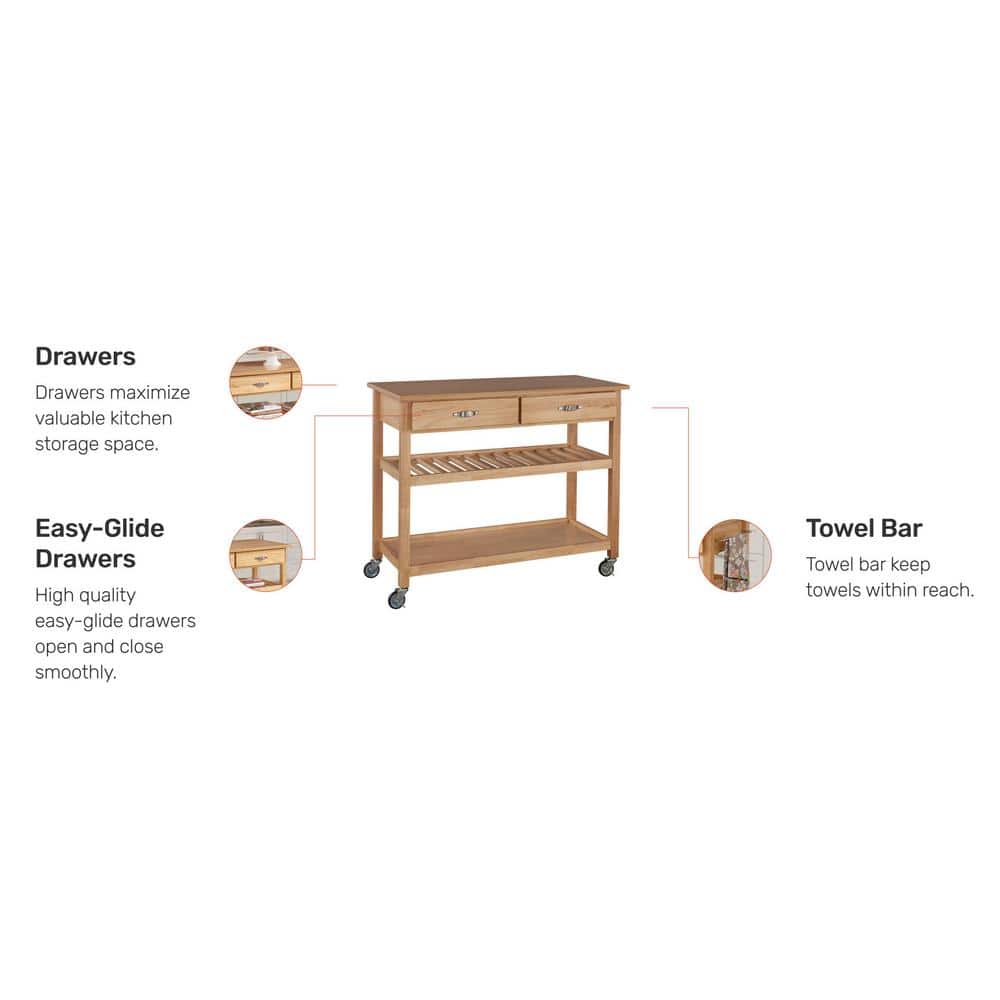 Solid Wood Rectangular Kitchen Cart with Wine Rack and Storage
