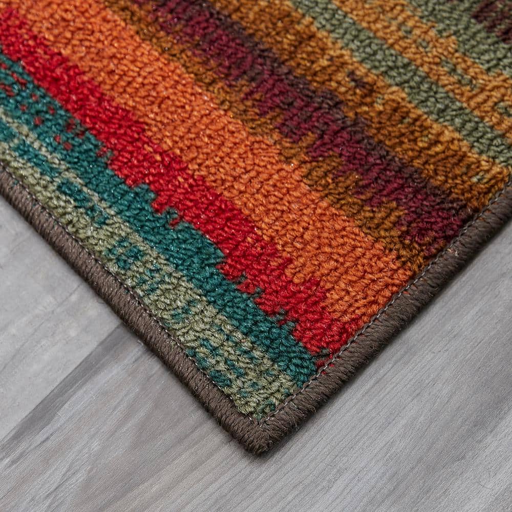 Boho Stripe Multicolor Synthetic 2' x 8' Washable Runner Rug
