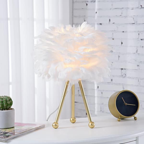 14.5 in. Gold Tripod Modern Pink Bedroom Living Room Bedside Desk Nightstand Small Table Lamps