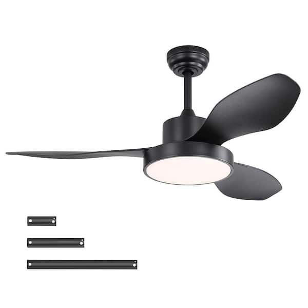 Unbranded 47 in. Indoor Black Low Profile Modern Ceiling Fan with 22-Watt LED Light and Remote Control 3 ABS Blades DC Motor