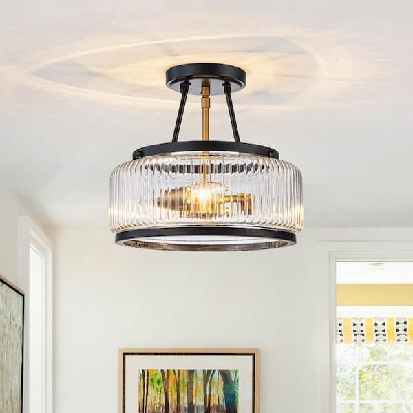 Kost 11.8 in. 3-Light Flush Mount Ceiling Lights with Ribbed Glass Shade