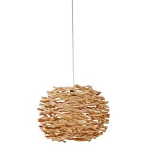 Swag Pendants 60-Watt 1-Light Natural Finish Damp Rated Pendant Light w/Natural Wood Shade, No Bulb Included