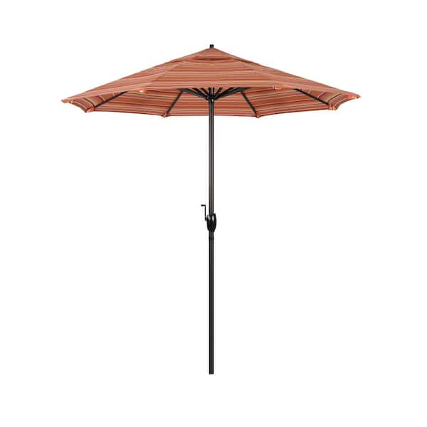 California Umbrella 7.5 ft. Bronze Aluminum Market Auto-Tilt Crank Lift Patio Umbrella in Dolce Mango Sunbrella