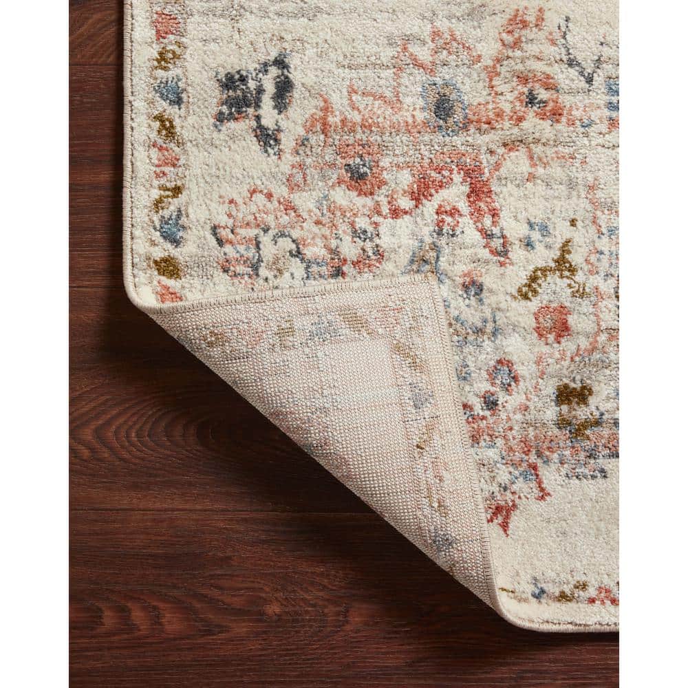 Ivory and Multicolor Round Synthetic Stain-Resistant Area Rug