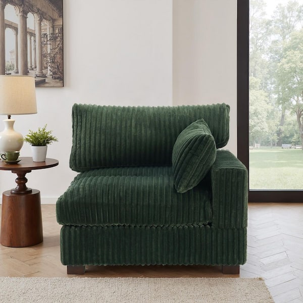 Uixe Modern Right Arm Facing Green Faux Rabbit Fur Polyester