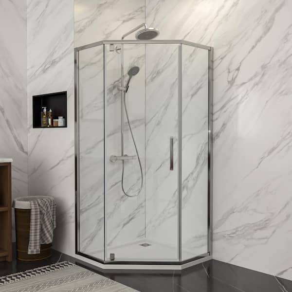 34 in. to 34-4/5 in. W x 72 in. H Neo-Angle Framed Pivot Conner Shower Enclosure in Chrome with Clear Glass