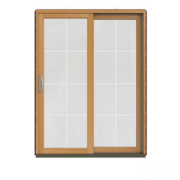 JELD-WEN 60 in. x 80 in. W-2500 Contemporary Red Clad Wood Right-Hand 8 Lite Sliding Patio Door w/Stained Interior