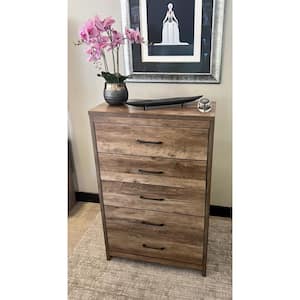 5-Drawer Knotty Pine 30.8 in. Wide Chest of Drawers