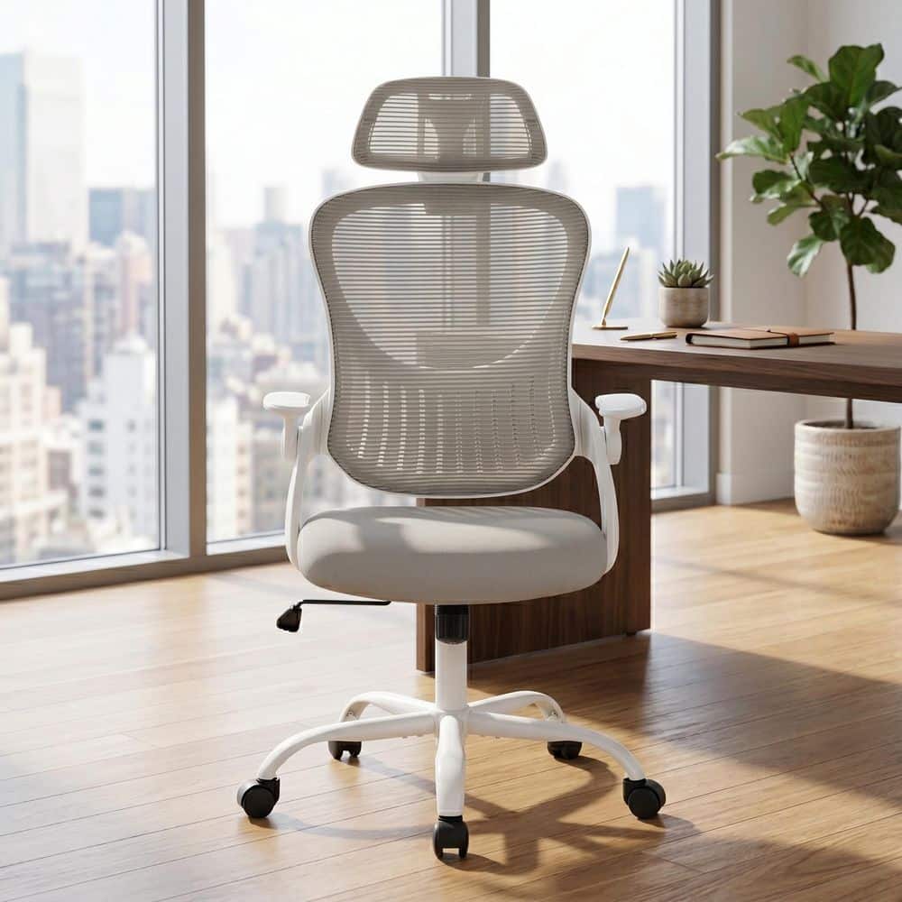 Medium Fabric Breathable High Back Ergonomic Task Chair in Gray with Adjustable Arms