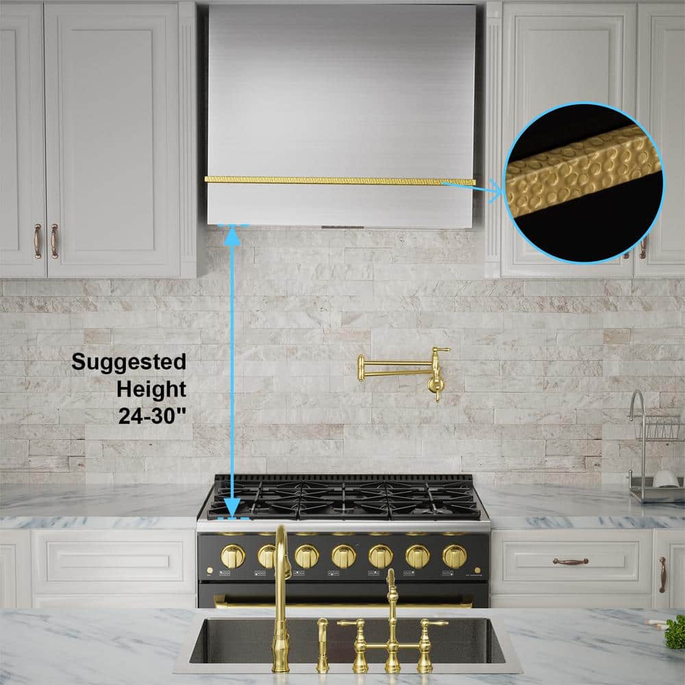 36" Stainless Steel and Gold Wall Mount Range Hood